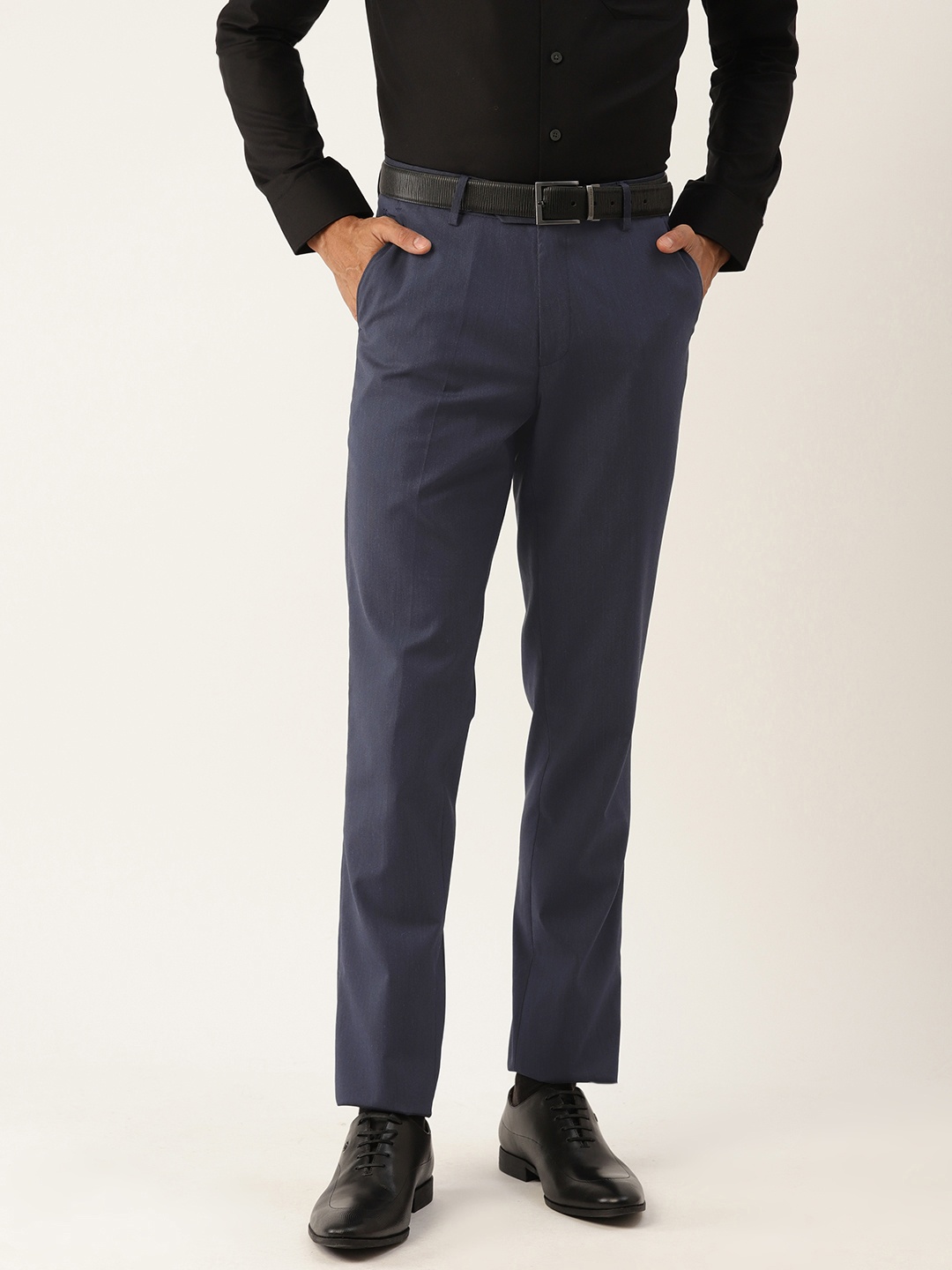 

Peter England Men Slim Fit Formal Trousers, Navy blue