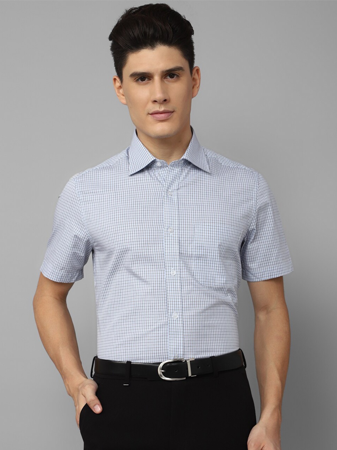 

Louis Philippe Micro Checks Pure Cotton Formal Shirt, Blue