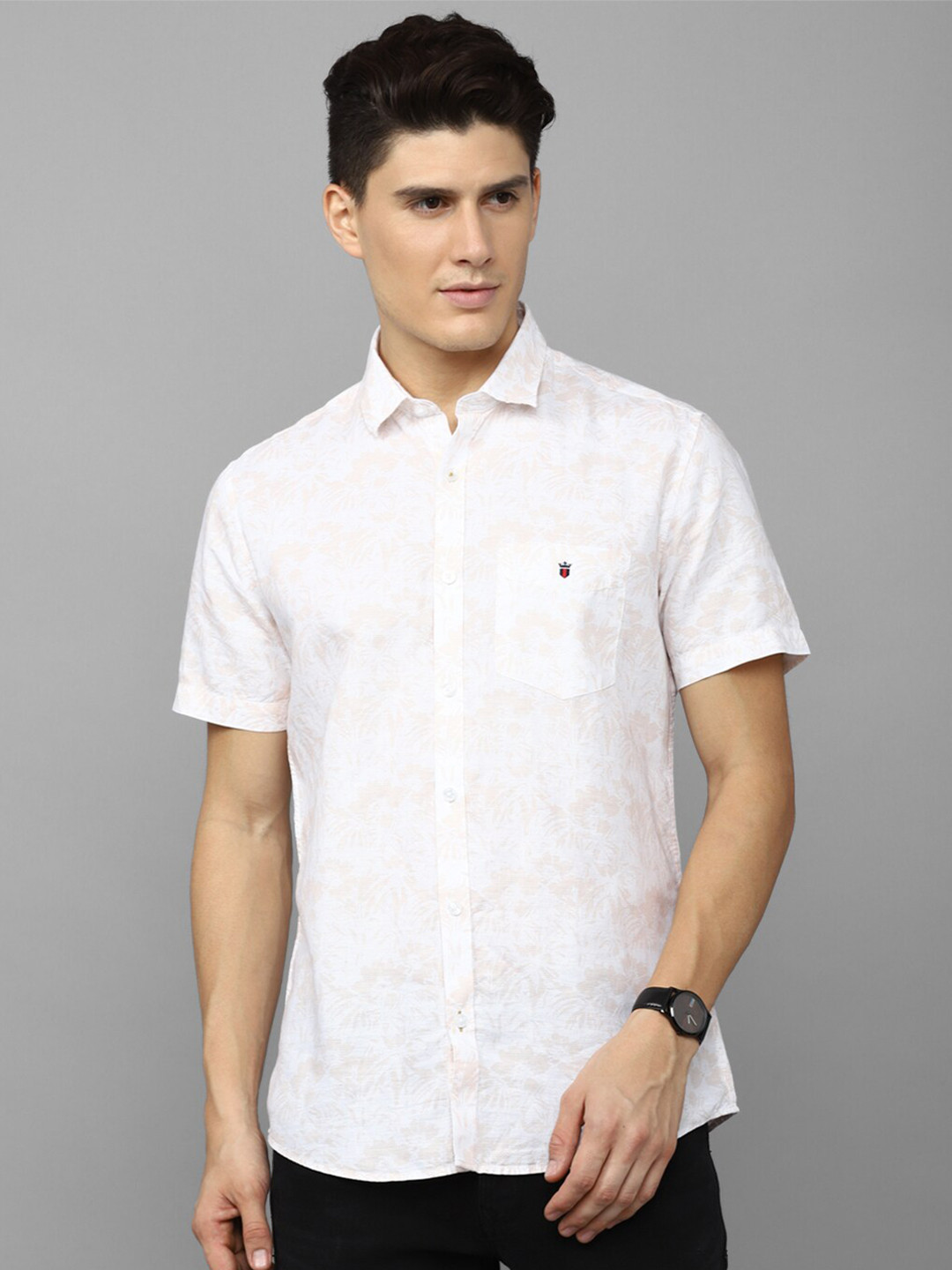 

Louis Philippe Sport Plus Size Floral Printed Slim Fit Cotton Casual Shirt, White