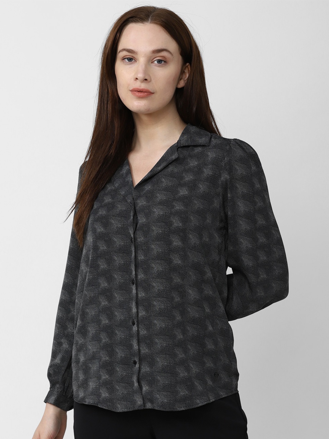 

Van Heusen Woman Puffed Sleeves Casual Shirt, Grey