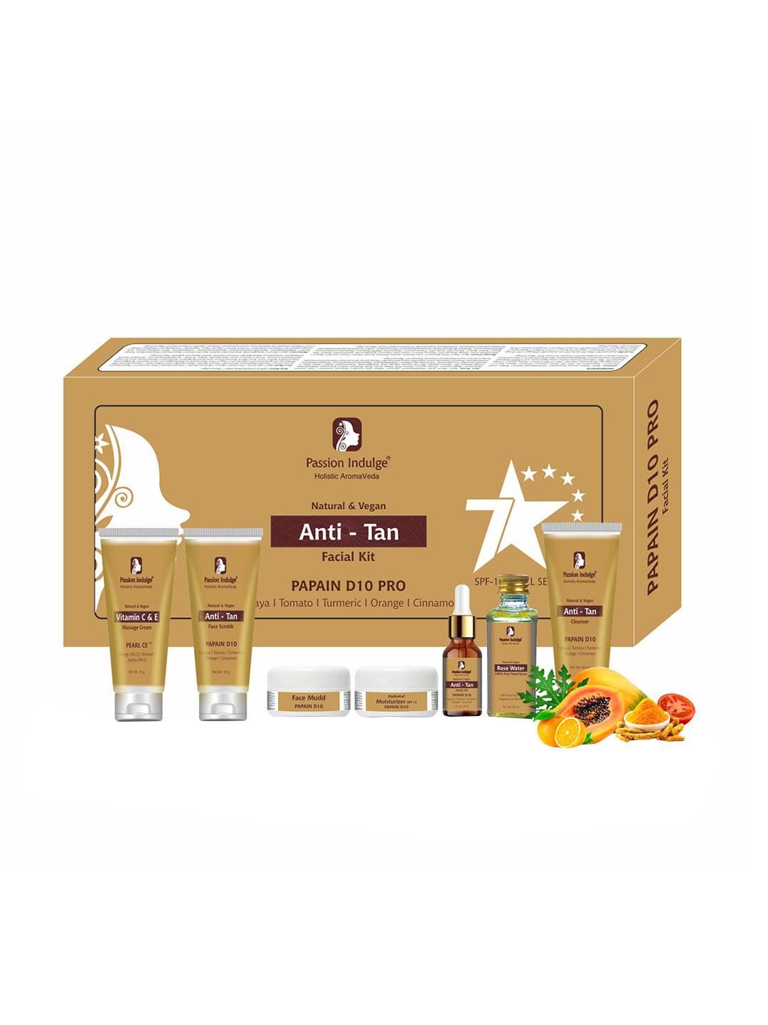 

Passion Indulge Papain D10 7 Star Professional Facial Kit For Anti Tan & Glowing Skin, Brown