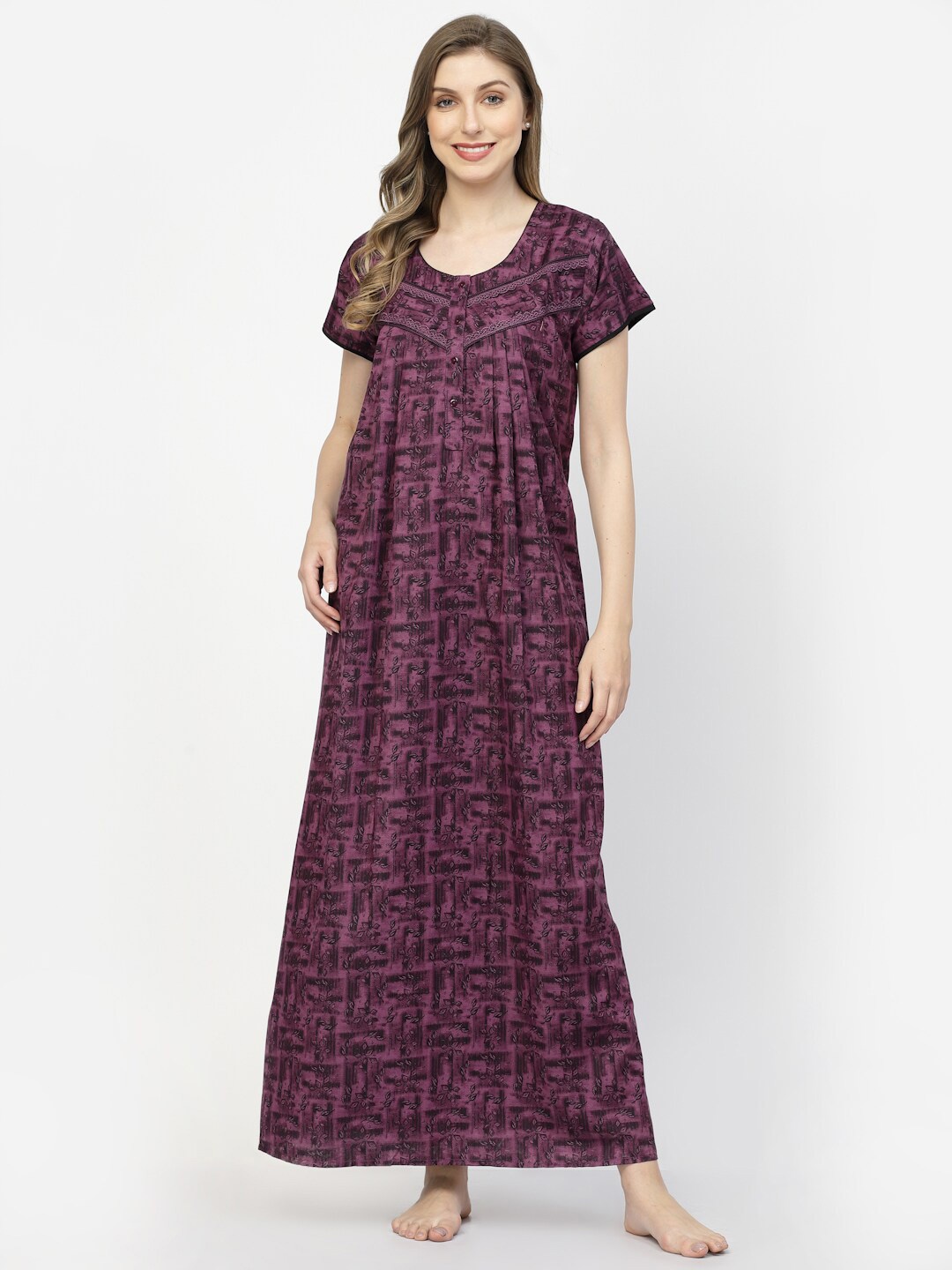 

Sweet Dreams Purple Floral Printed Pure Cotton Maxi Nightdress