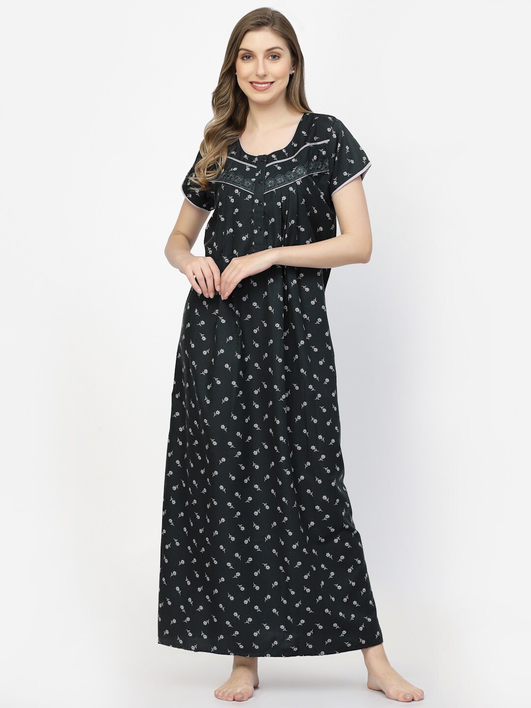 

Sweet Dreams Green Floral Printed Pure Cotton Maxi Nightdress