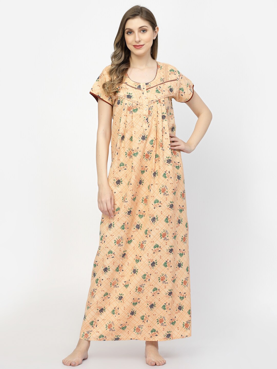 

Sweet Dreams Yellow Floral Printed Pure Cotton Maxi Nightdress
