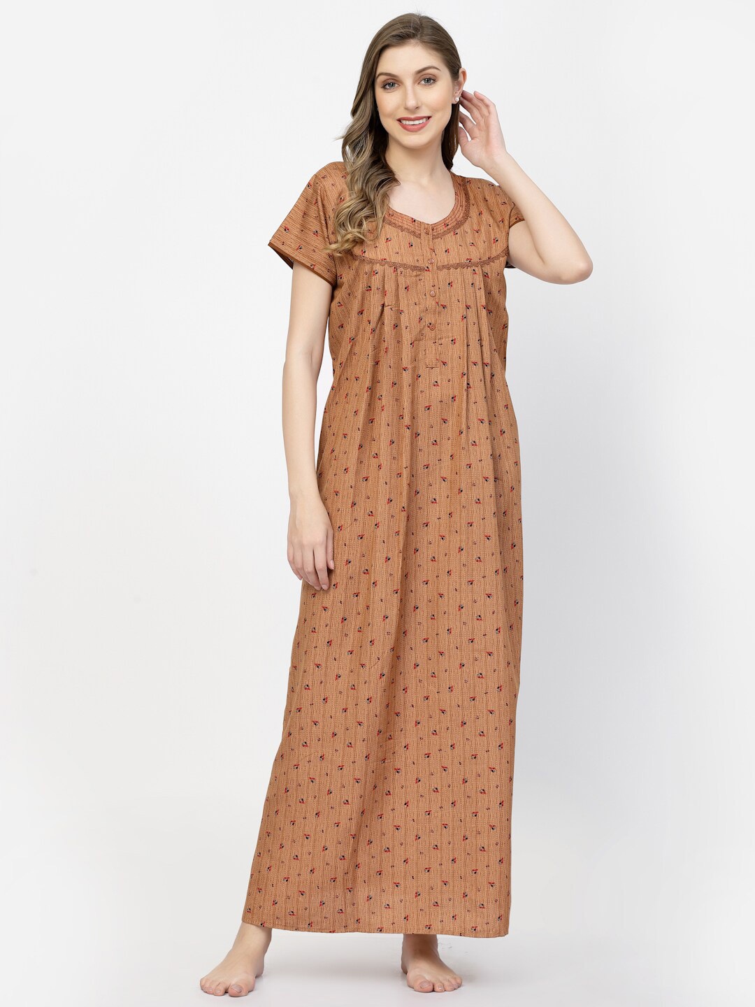 

Sweet Dreams Rust Floral Printed Pure Cotton Maxi Nightdress