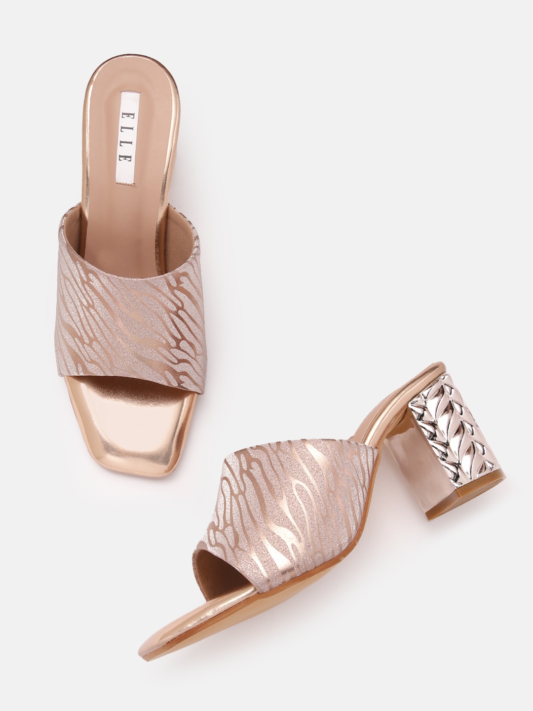 

ELLE Women Printed Shimmery Party Block Heels, Rose gold