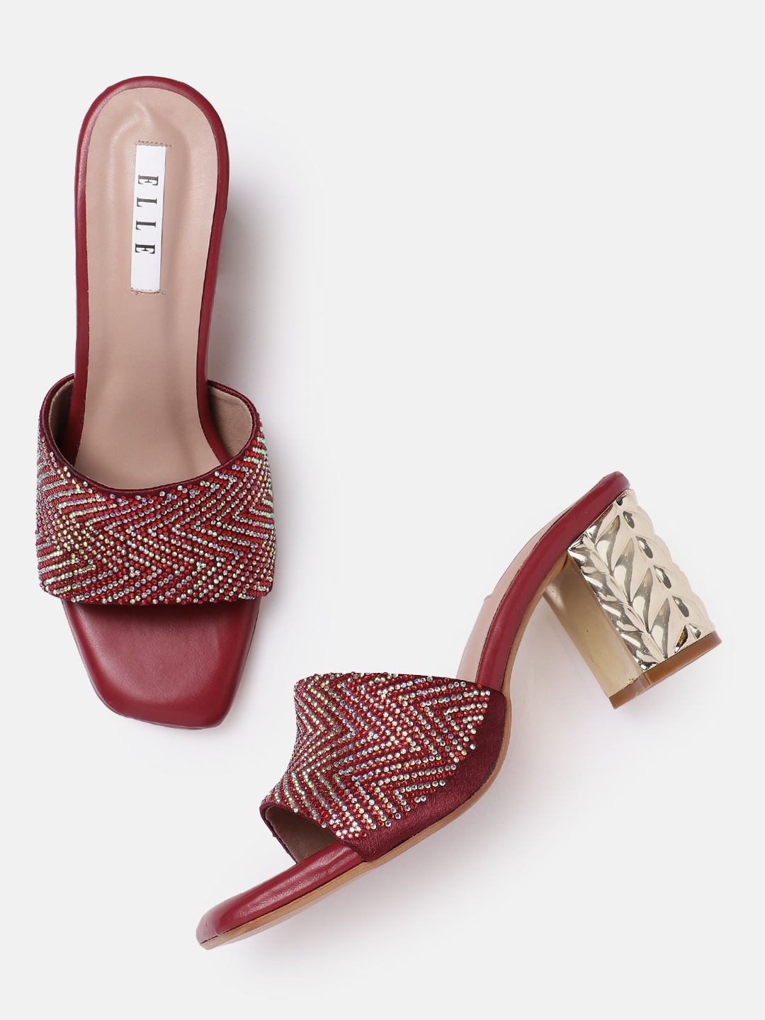 

ELLE Women Stones Embellished Party Block Heels, Red