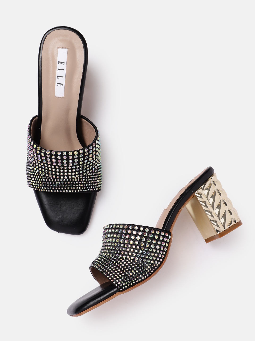 

ELLE Women Stones Embellished Party Block Heels, Black