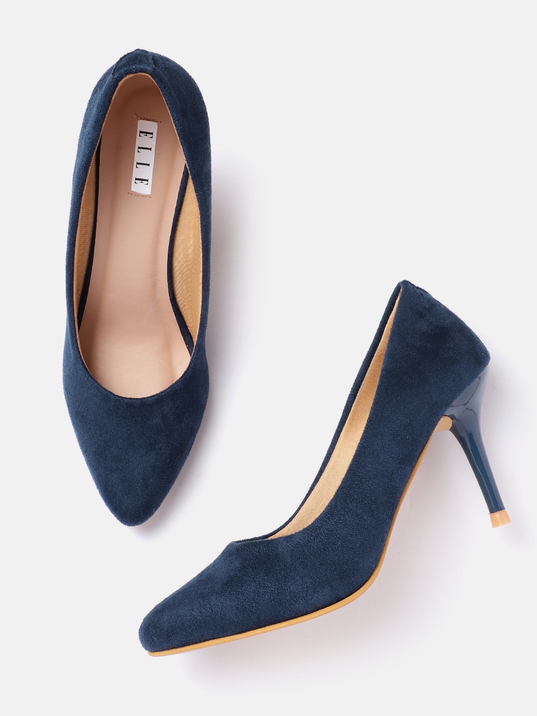 

ELLE Women Velvety Finish Slim Heel Pumps, Navy blue