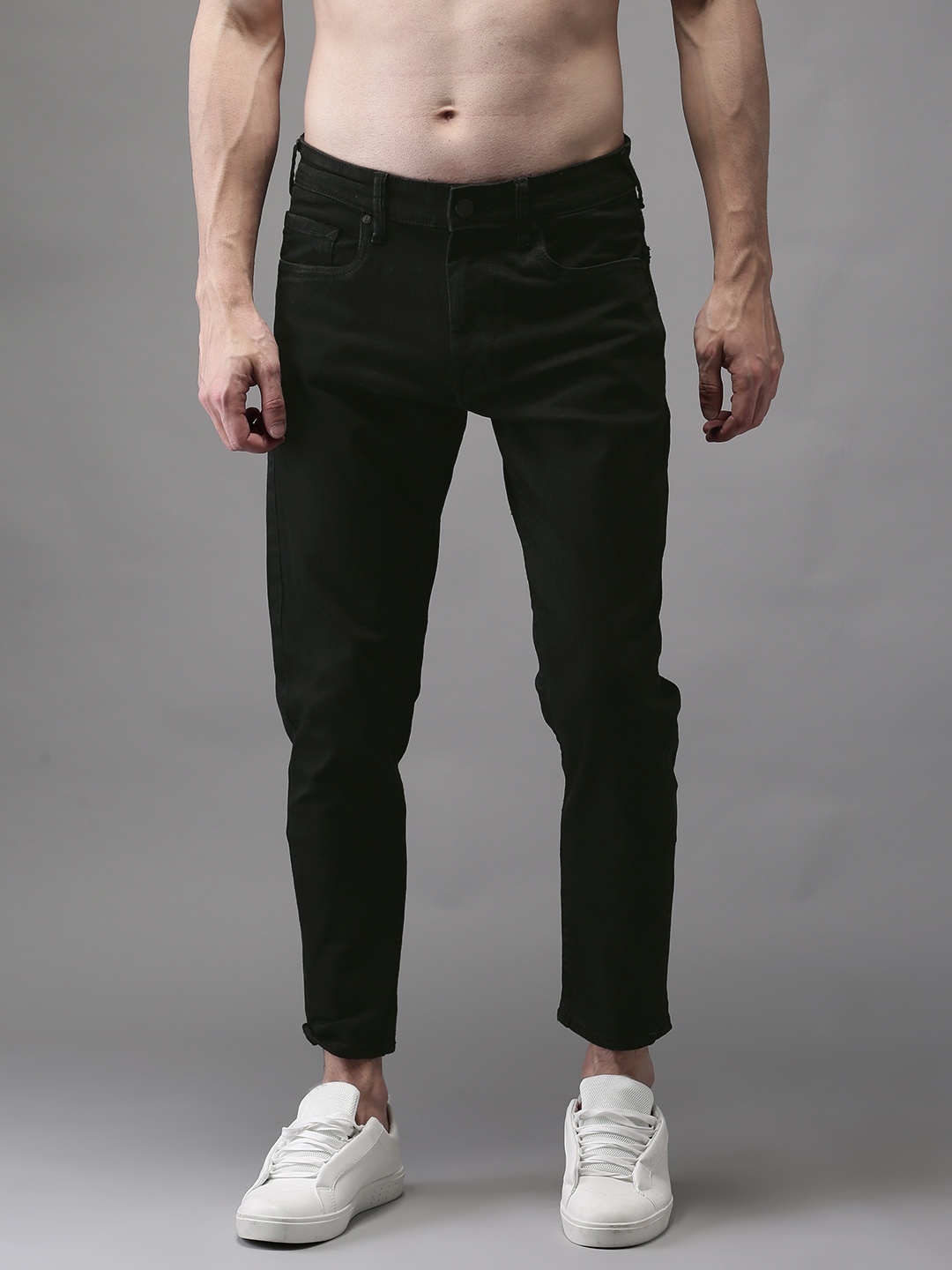 

HERE&NOW Men Black Slim Fit Mid-Rise Clean Look Stretchable Cropped Jeans