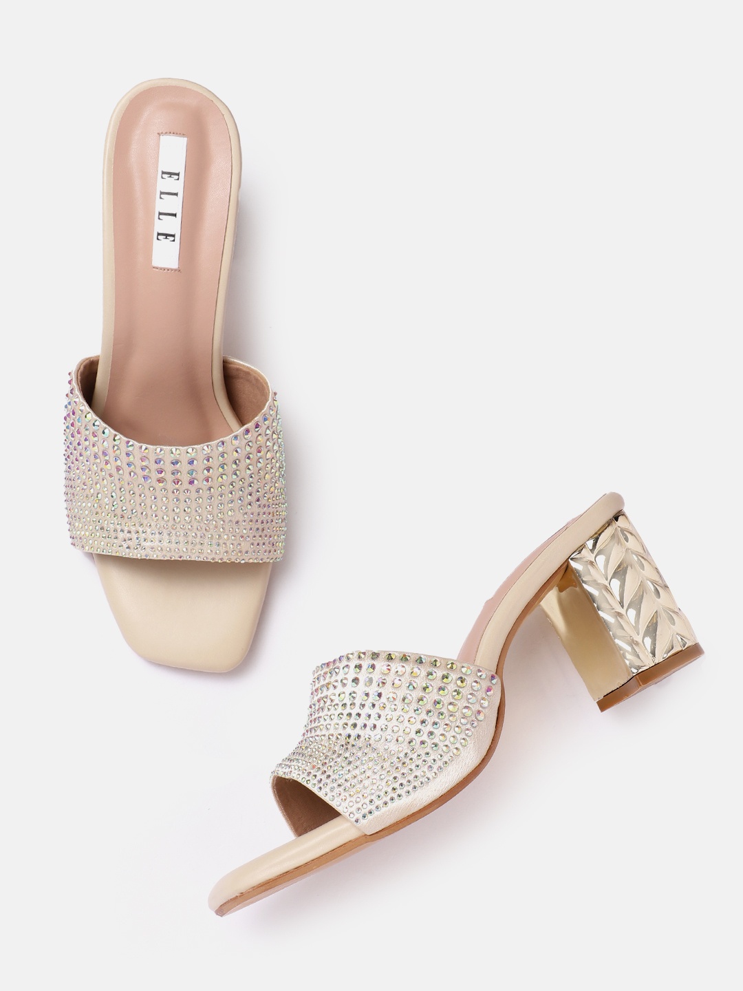 

ELLE Women Embellished Party Block Heels, Beige