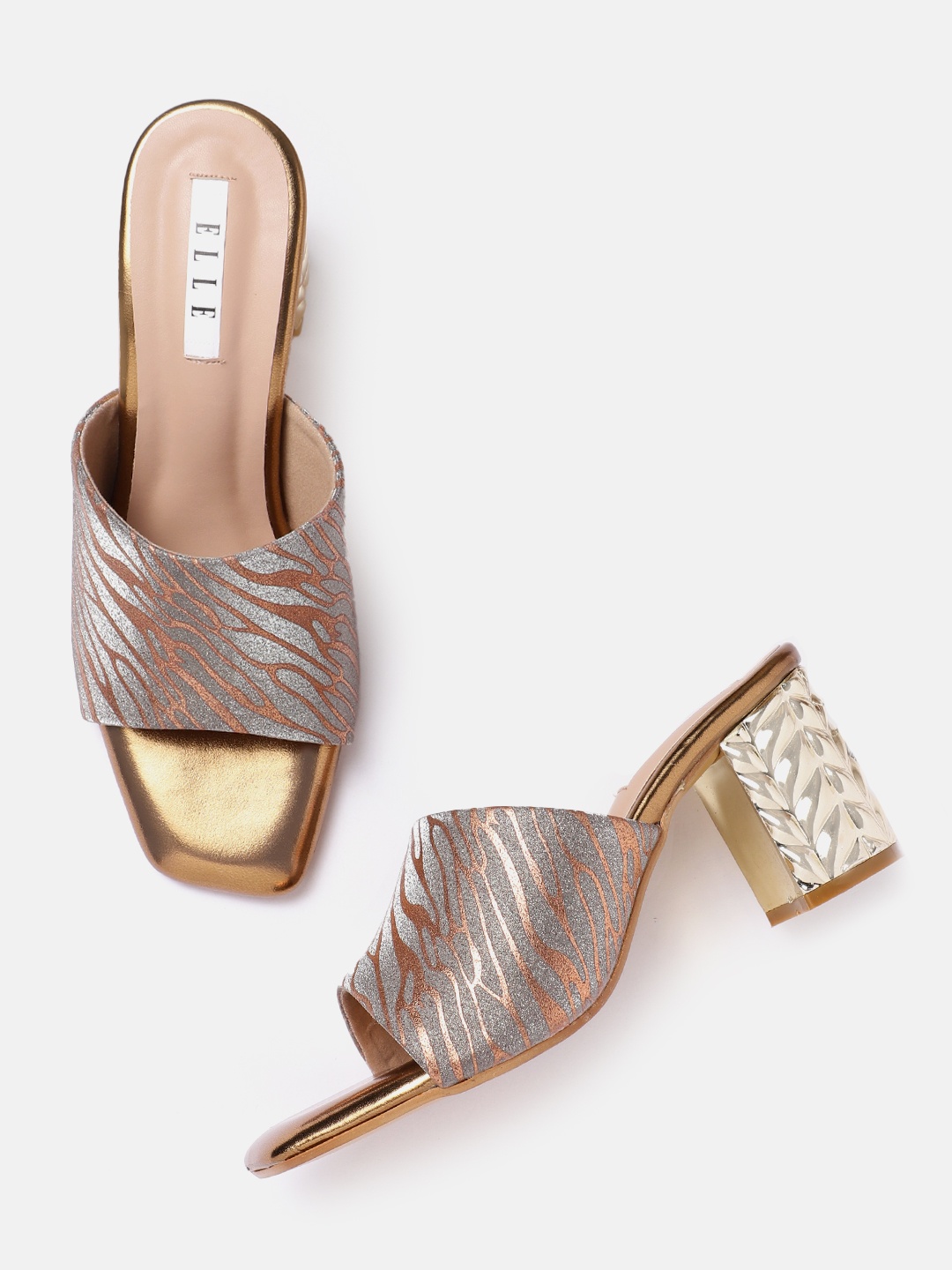 

ELLE Women Printed Shimmery Party Block Heels, Copper