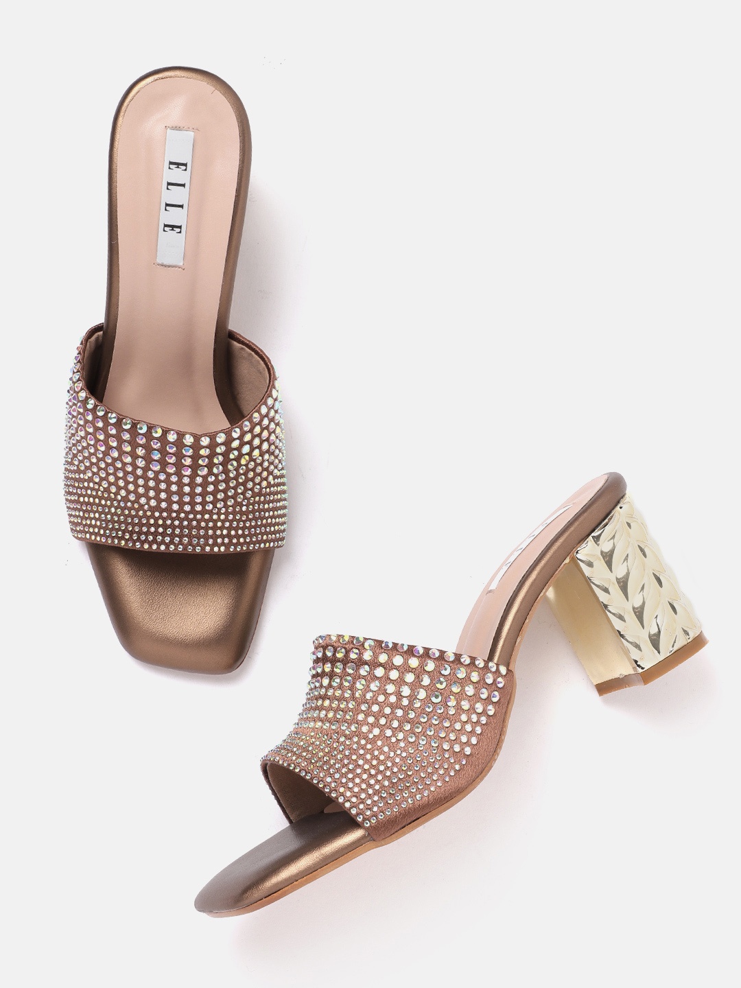 

ELLE Women Embellished Party Block Heels, Brown