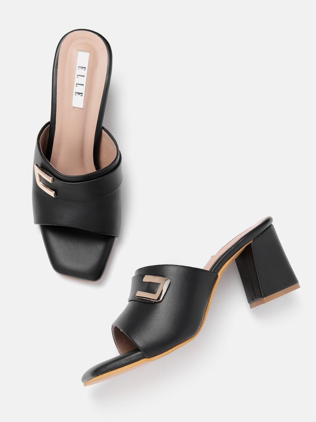 

ELLE Block Heels with Metal Detail, Black