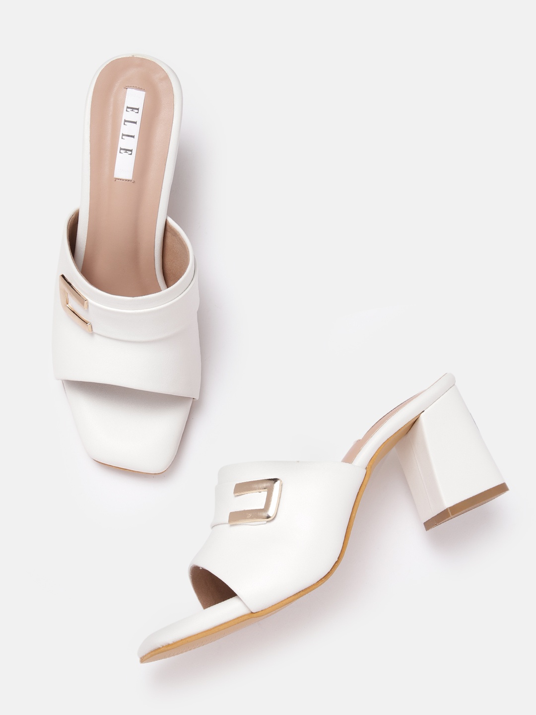 

ELLE Block Heels with Metal Detail, White