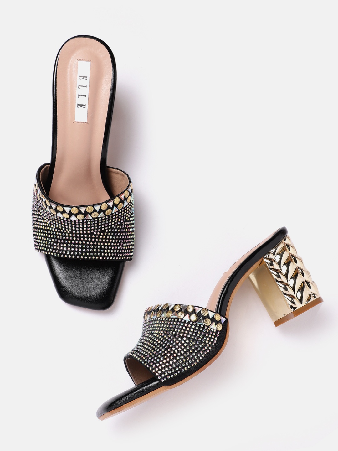 

ELLE Embellished Party Block Heels, Black