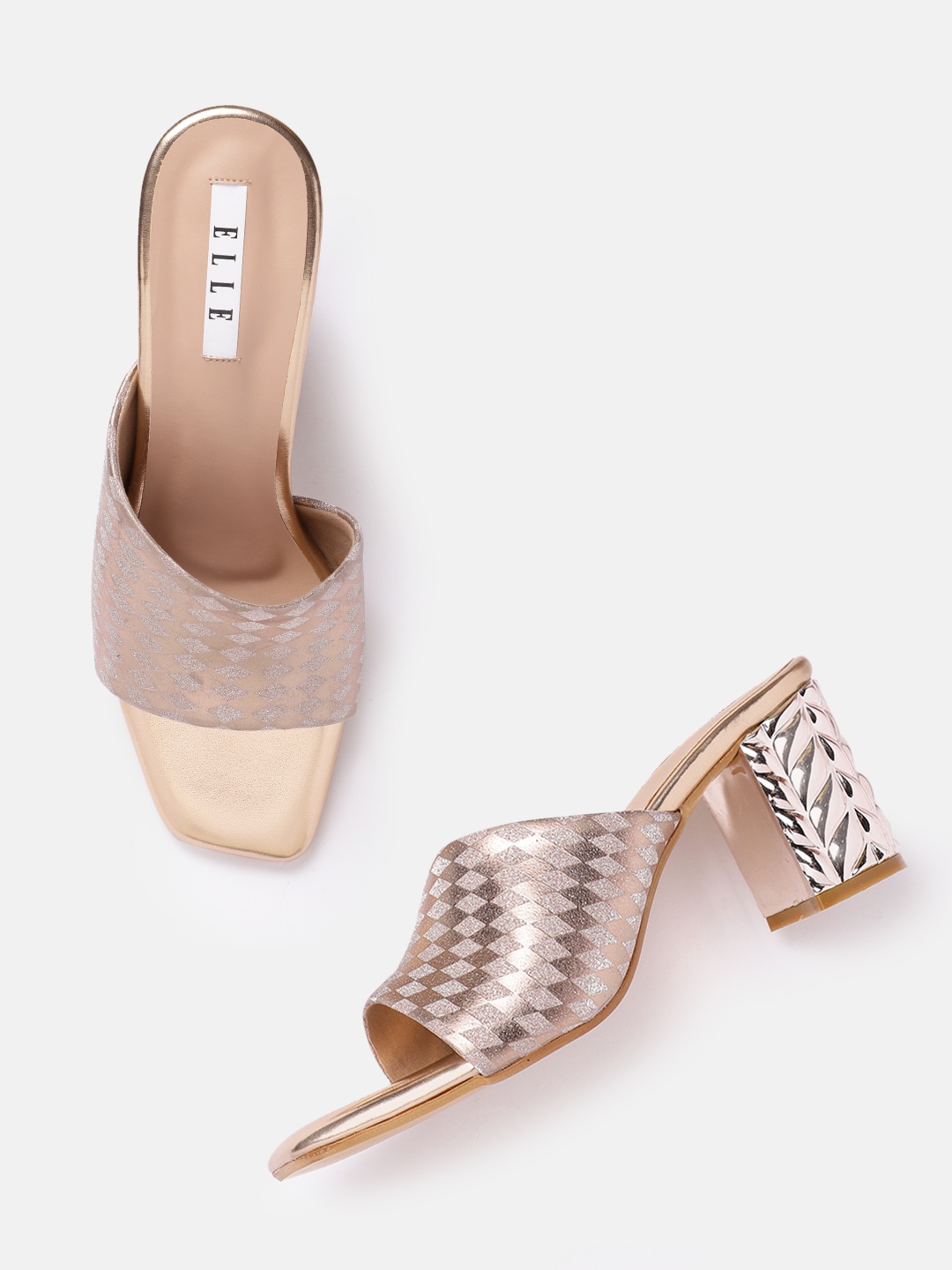 

ELLE Shimmer Detail Party Block Heels, Rose gold