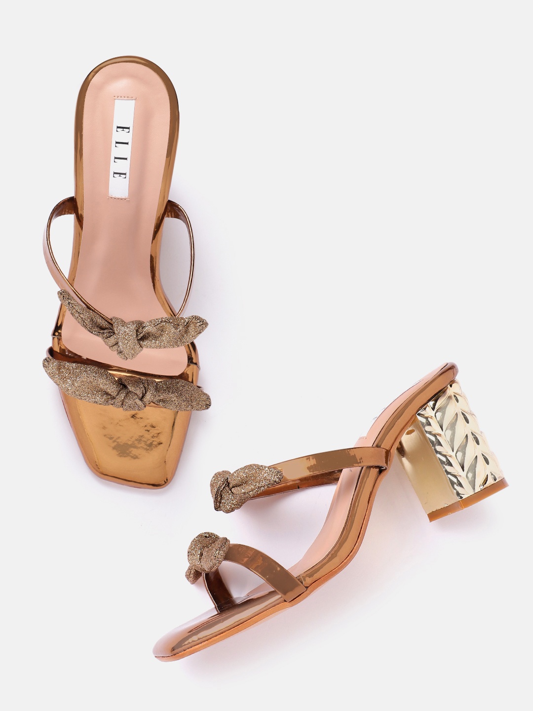 

ELLE Party Block Heels with Bow Detail, Copper