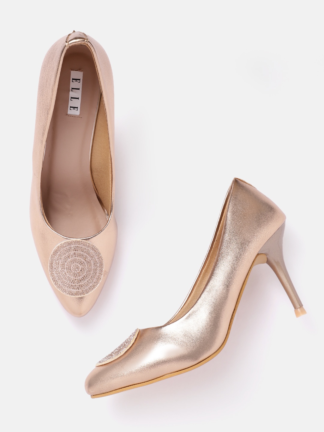 

ELLE Women Embellished Party Slim Heel Pumps, Rose gold