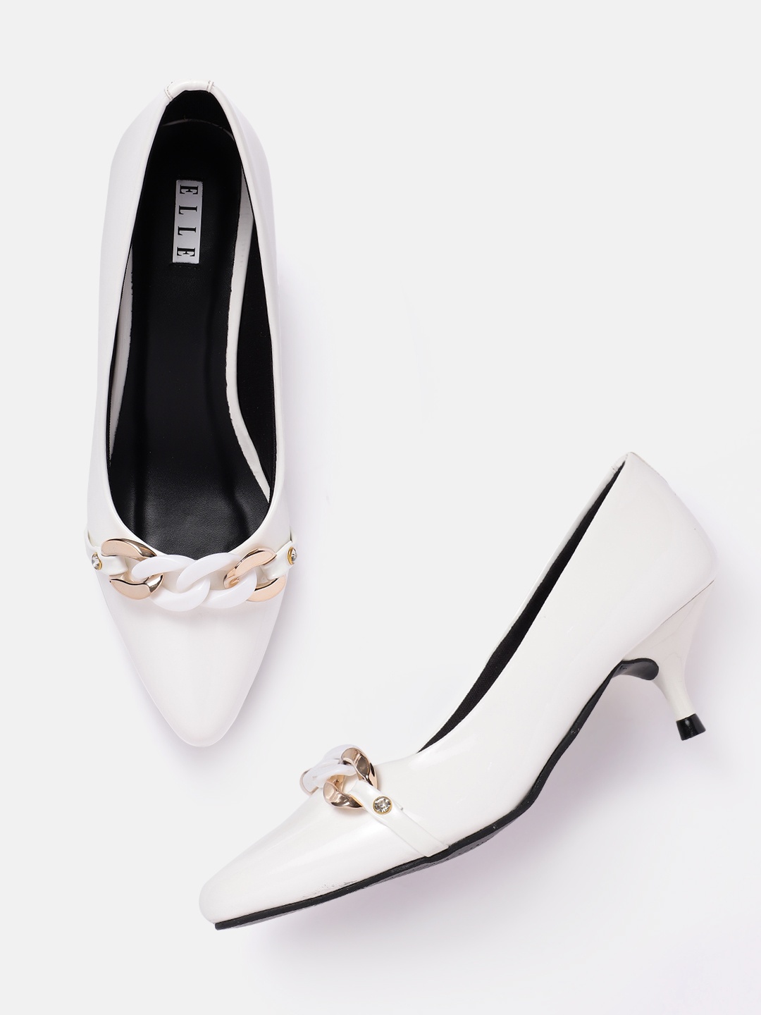 

ELLE Women Chain Detail Kitten Heel Pumps, White