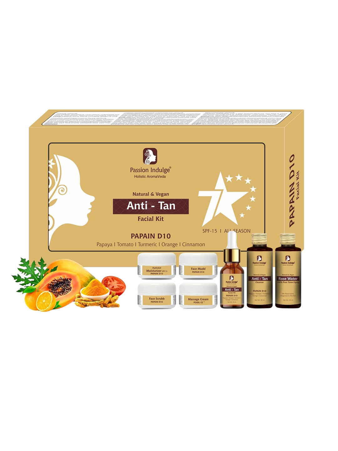 

Passion Indulge Papain D10 7 Star Facial Kit For Anti Tan & Glowing Skin, Brown