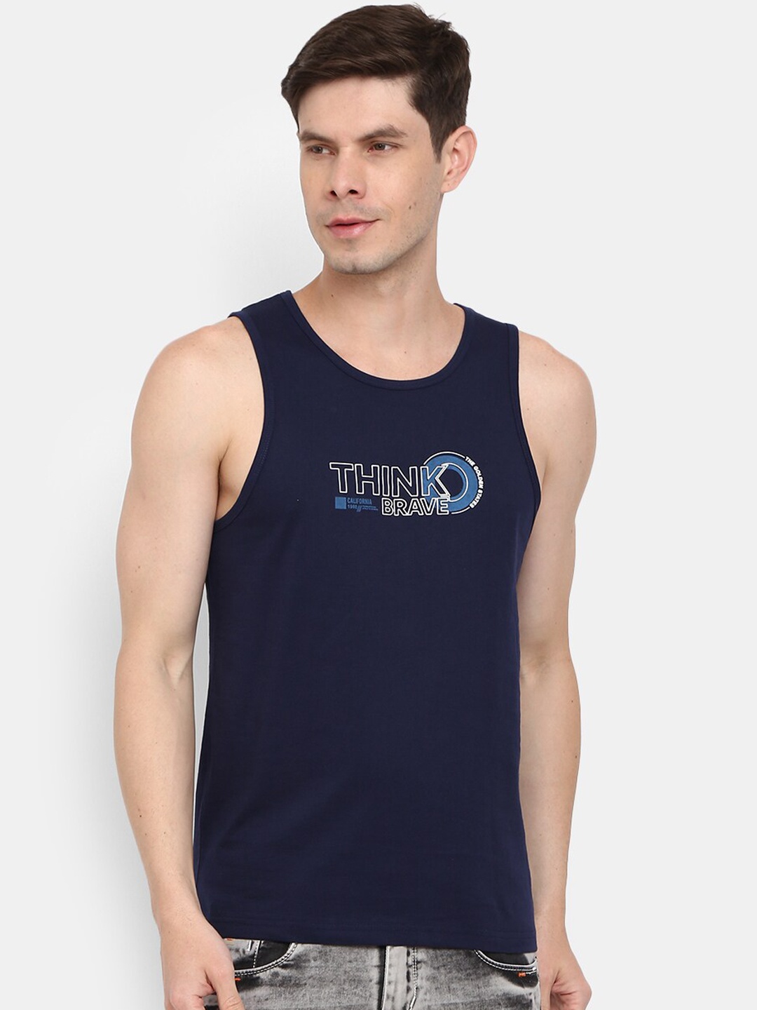 

V-Mart Printed Cotton Innerwear Basic Vest, Navy blue