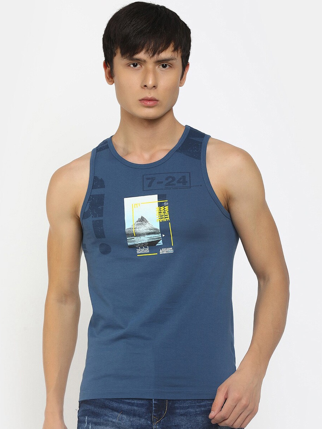 

V-Mart Graphic Printed Round Neck Cotton Innerwear Basic Vest, Navy blue
