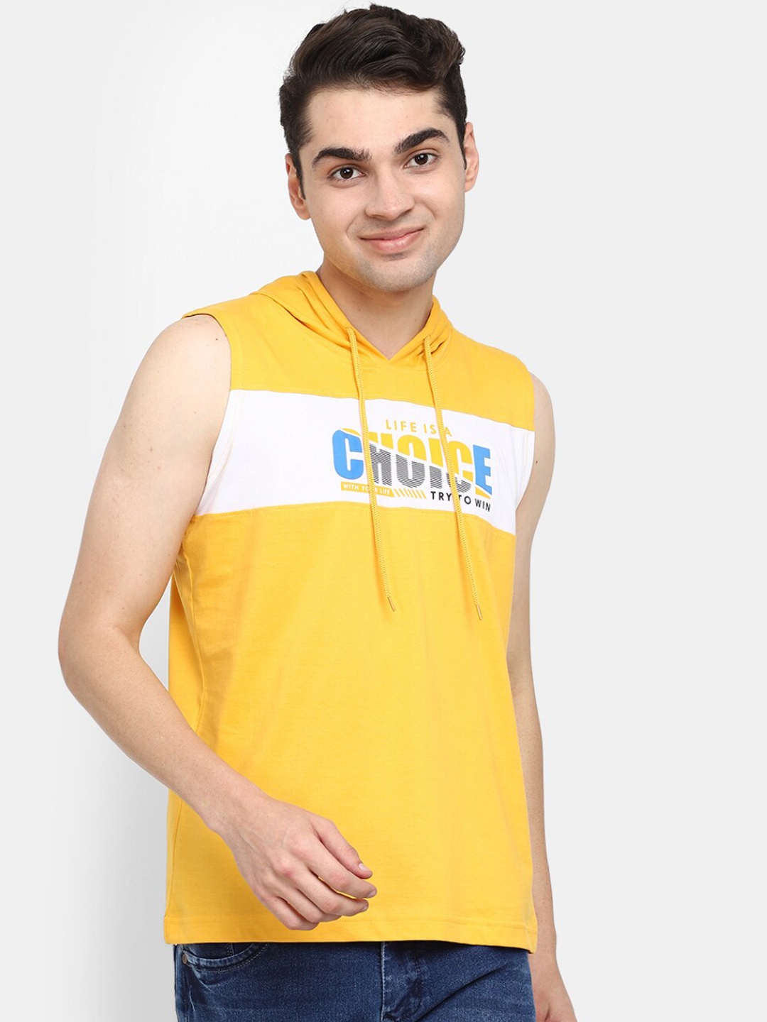 

V-Mart Colourblocked Cotton Hooded Innerwear Vest, Yellow