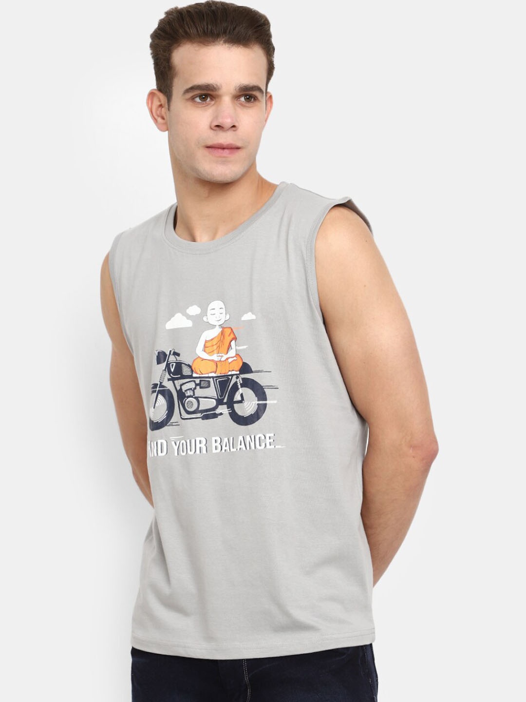 

V-Mart Printed Cotton Round Innerwear Vest, Grey
