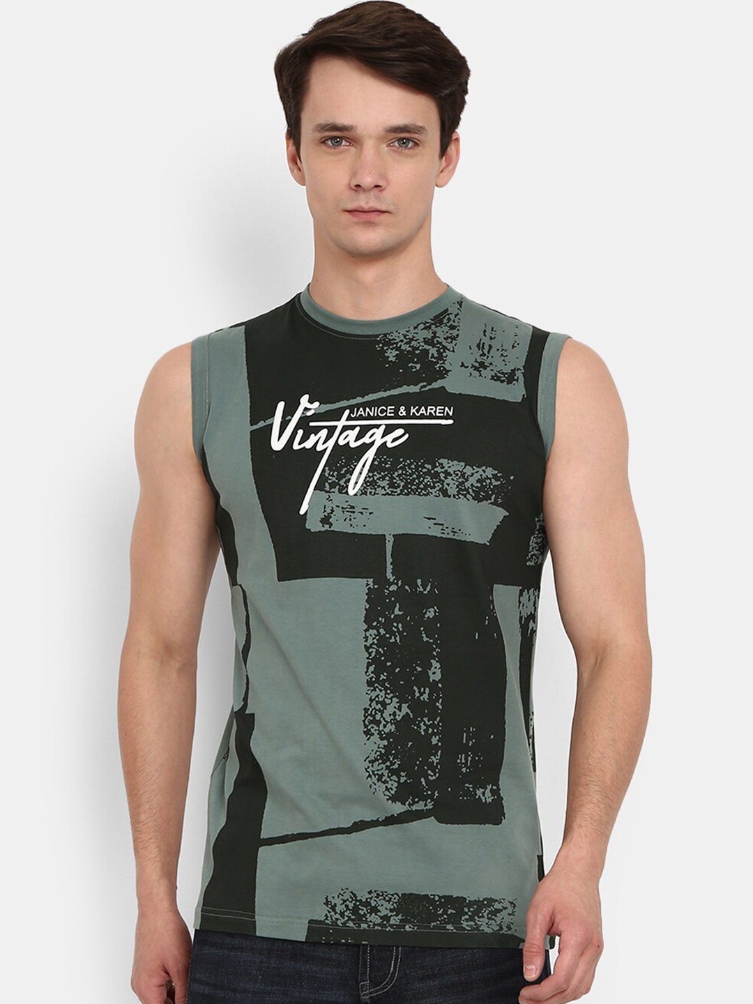 

V-Mart Men Printed Cotton Sleeveless Innerwear Vests, Green