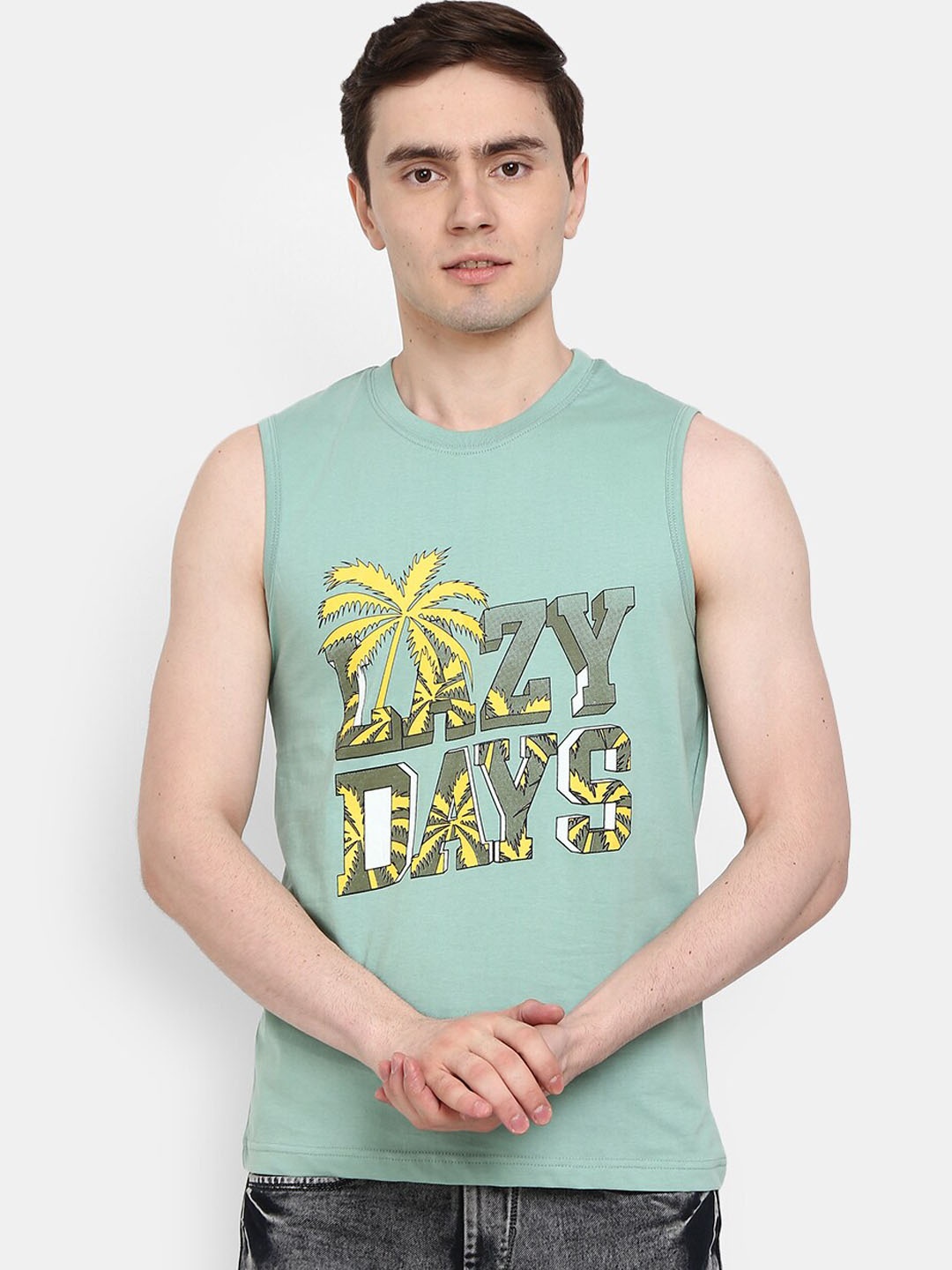 

V-Mart Printed Round Neck Innerwear Undershirt Vest, Green