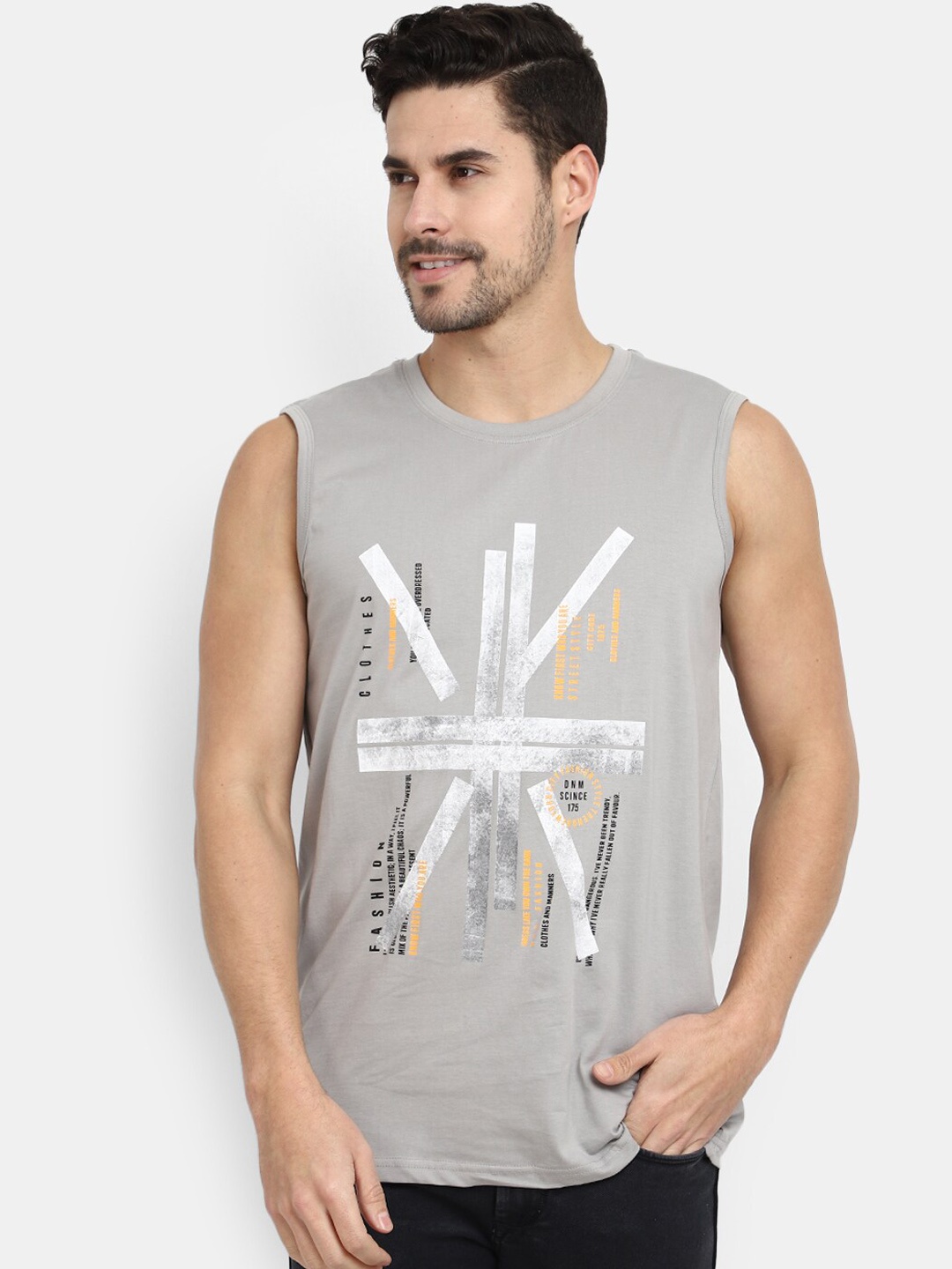 

V-Mart Men Printed Cotton Round Neck Innerwear Undershirt Vest, Grey