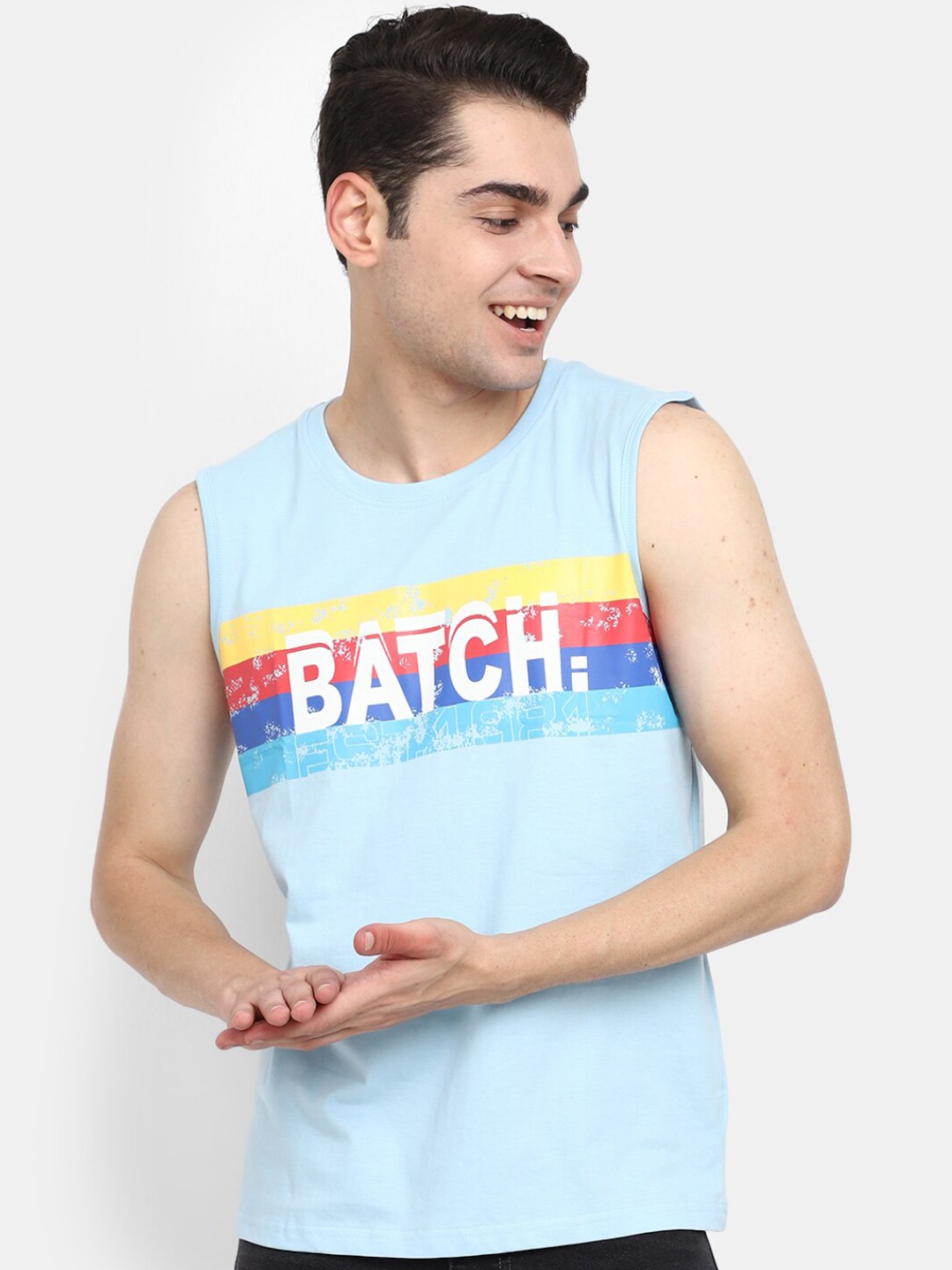 

V-Mart Printed Cotton Undershirt Vest, Blue