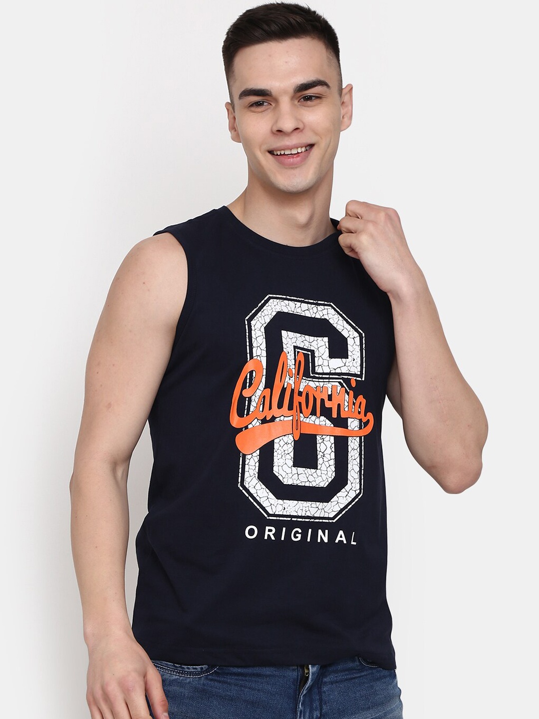 

V-Mart Men Printed Cotton Innerwear Vest, Navy blue