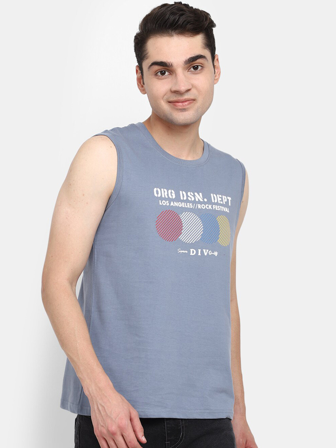 

V-Mart Printed Cotton Round Neck Innerwear Basic Vest, Grey