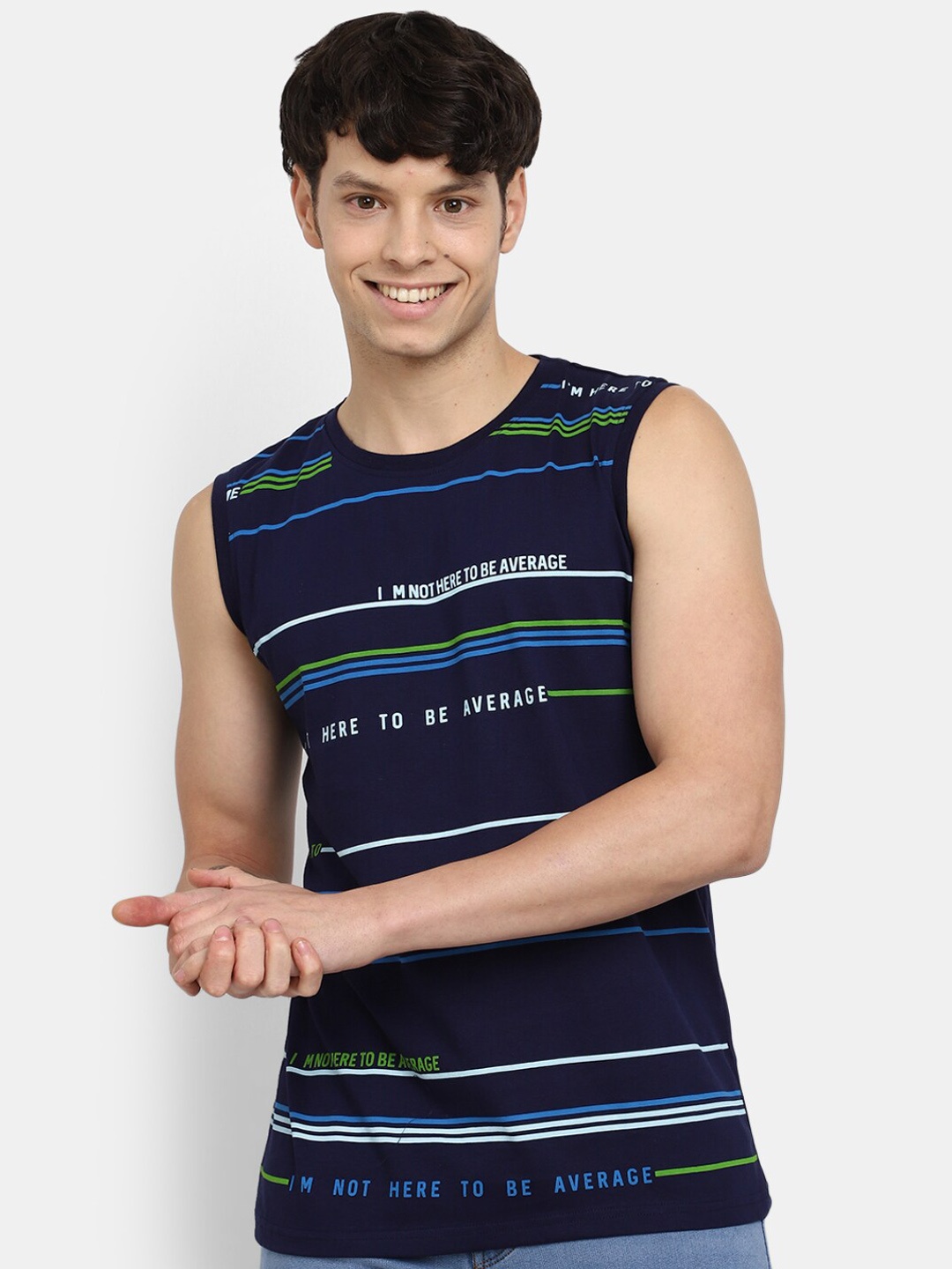 

V-Mart Striped Undershirt Innerwear Vest, Navy blue
