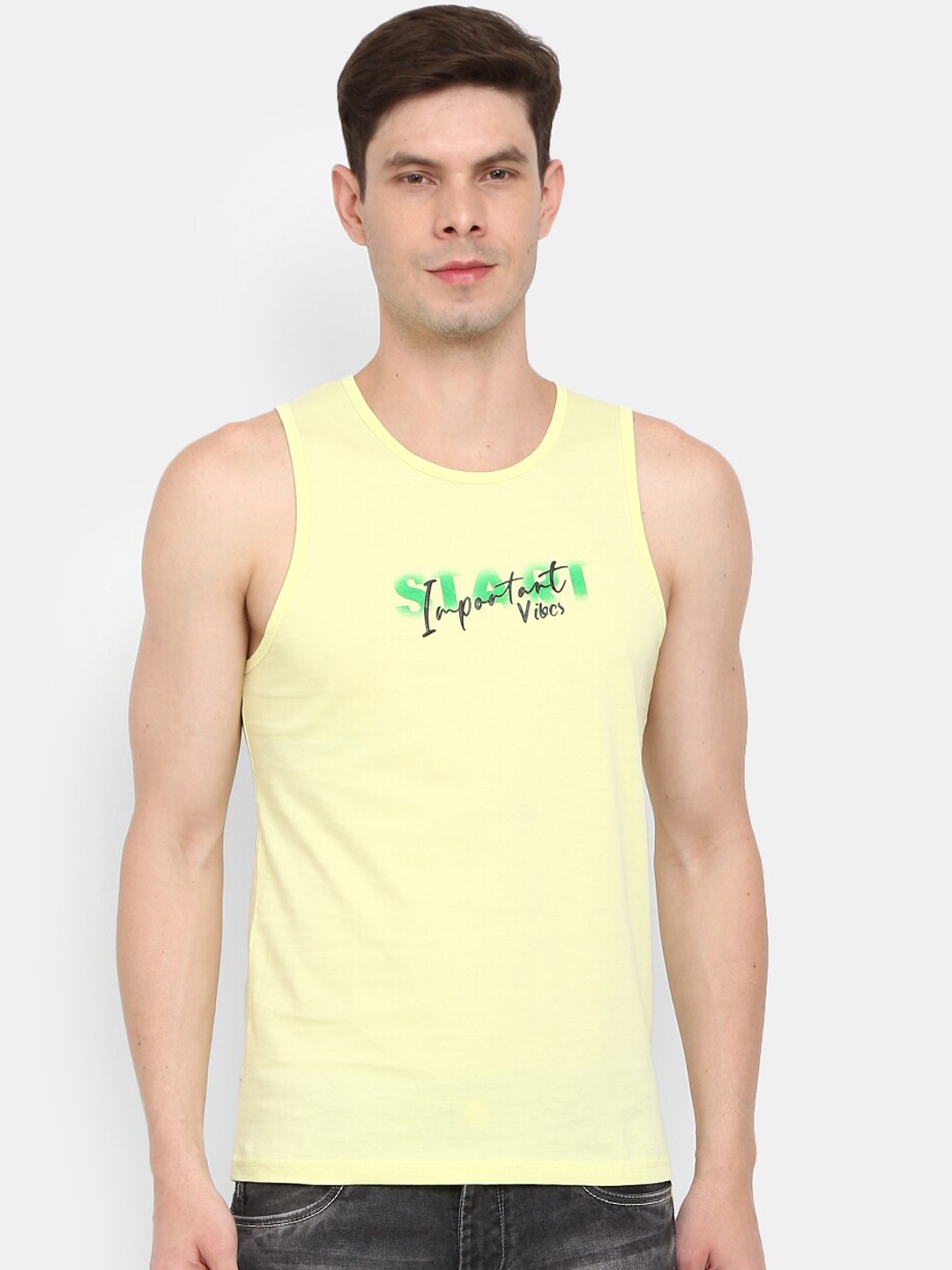 

V-Mart Printed Cotton Round Neck Innerwear Basic Vest, Yellow