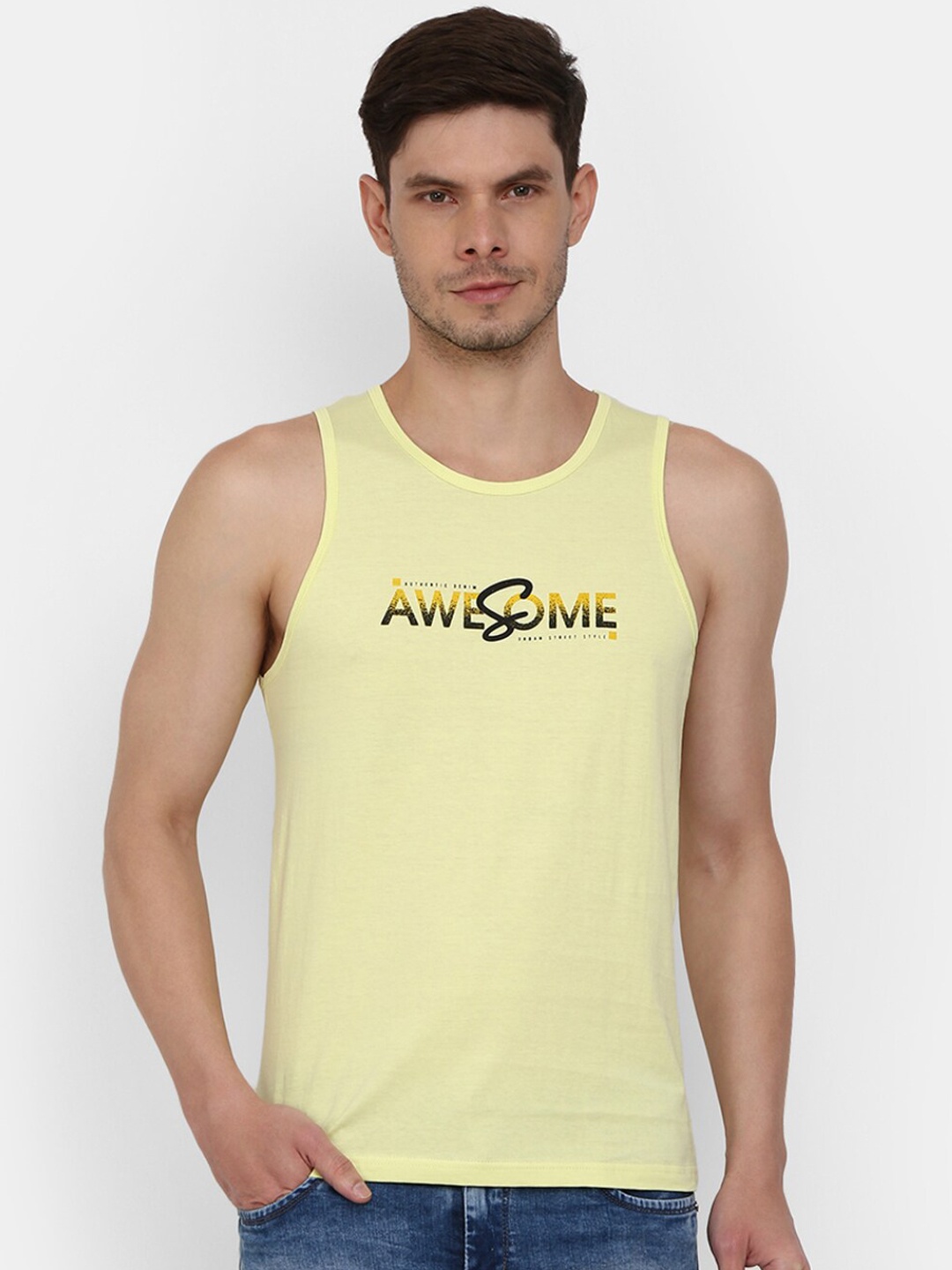 

V-Mart Printed Round Neck Cotton Innerwear Vests, Yellow