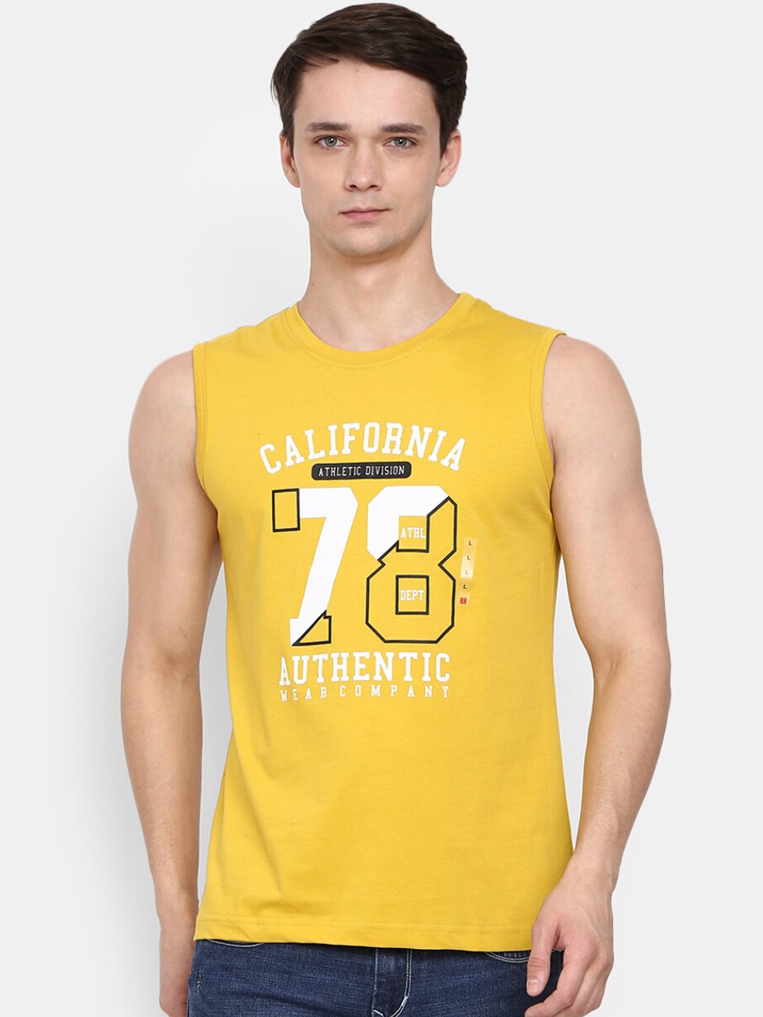 

V-Mart Printed Cotton Undershirt Innerwear Vest, Mustard