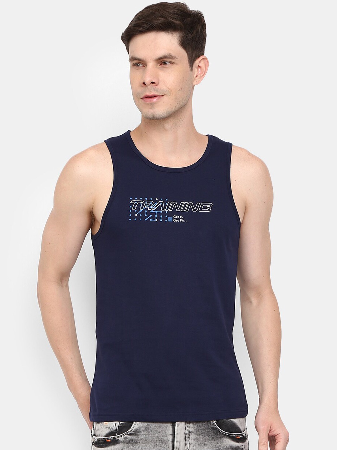 

V-Mart Printed Round Neck Cotton Innerwear Vests, Navy blue
