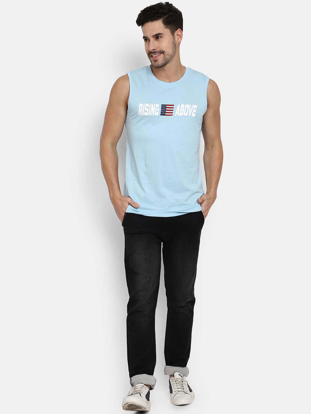 

V-Mart Printed Cotton Round Neck Innerwear Basic Vest, Blue