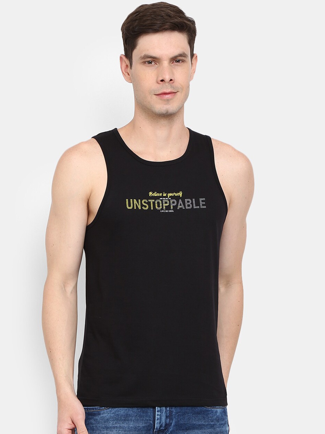 

V-Mart Printed Round Neck Cotton Innerwear Vests, Black