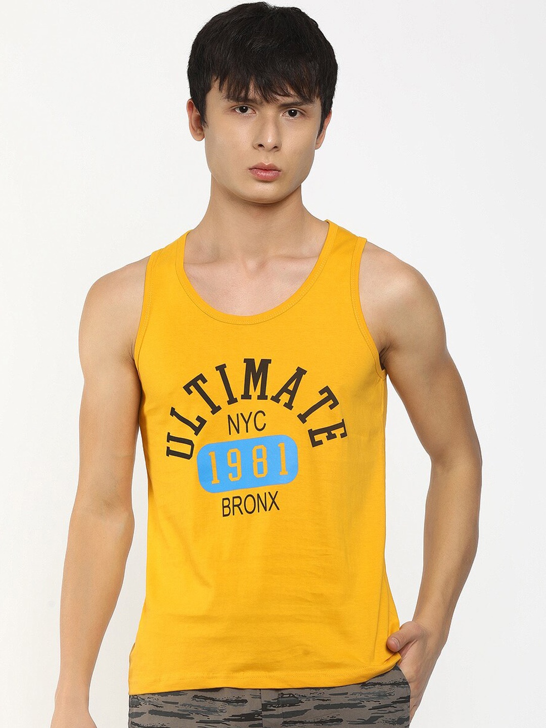 

V-Mart Printed Round Neck Cotton Innerwear Vests, Mustard