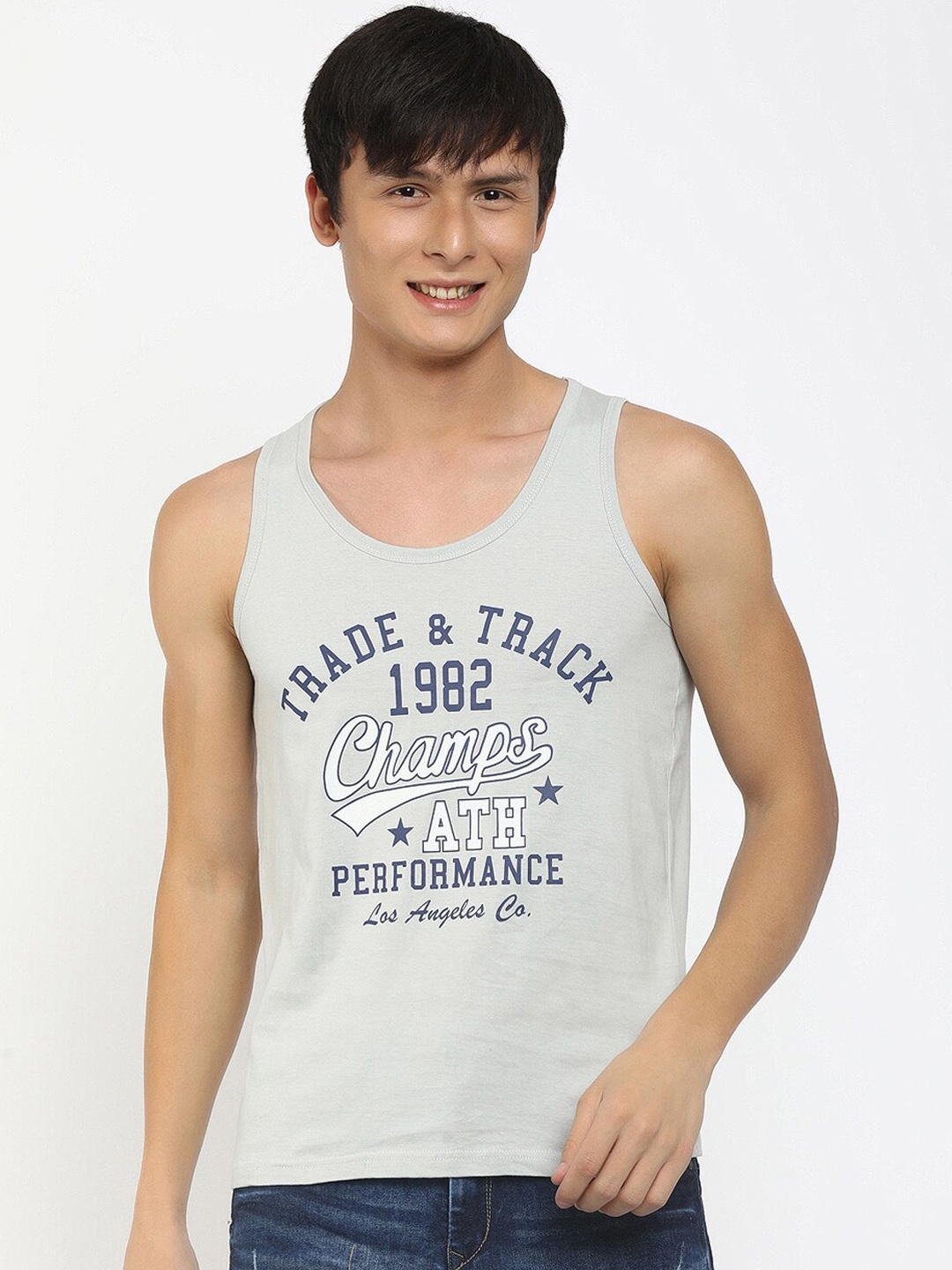

V-Mart Printed Cotton Innerwear Gym Vest, Grey
