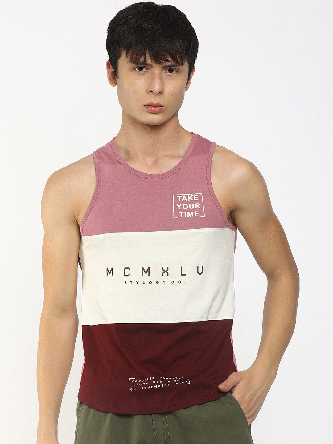 

V-Mart Colourblocked Round Neck Cotton Innerwear Vests, Pink