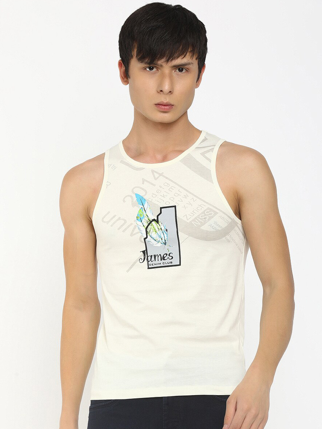 

V-Mart Printed Cotton Round Neck Innerwear Basic Vest, White