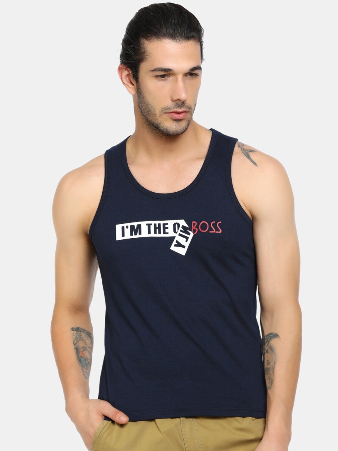 

V-Mart Printed Cotton Innerwear Vest, Navy blue