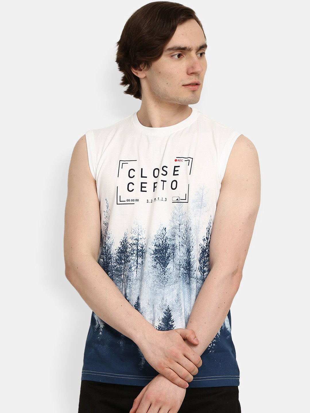 

V-Mart Printed Cotton Round Neck Innerwear Basic Vest, White