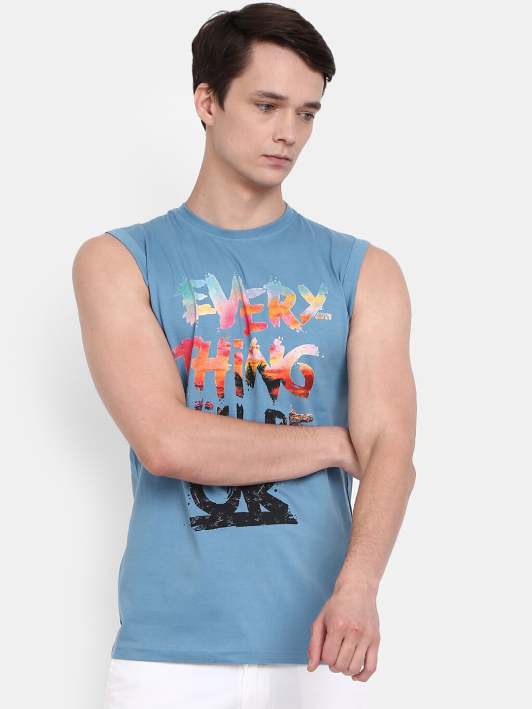 

V-Mart Printed Cotton Round Neck Innerwear Basic Vest, Blue