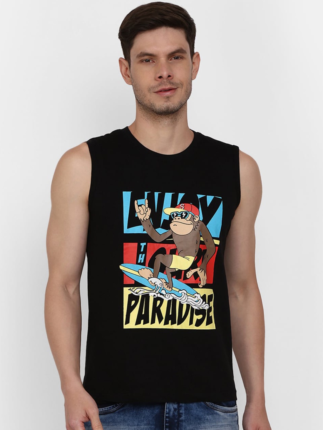

V-Mart Printed Cotton Basic Innerwear Vest, Black